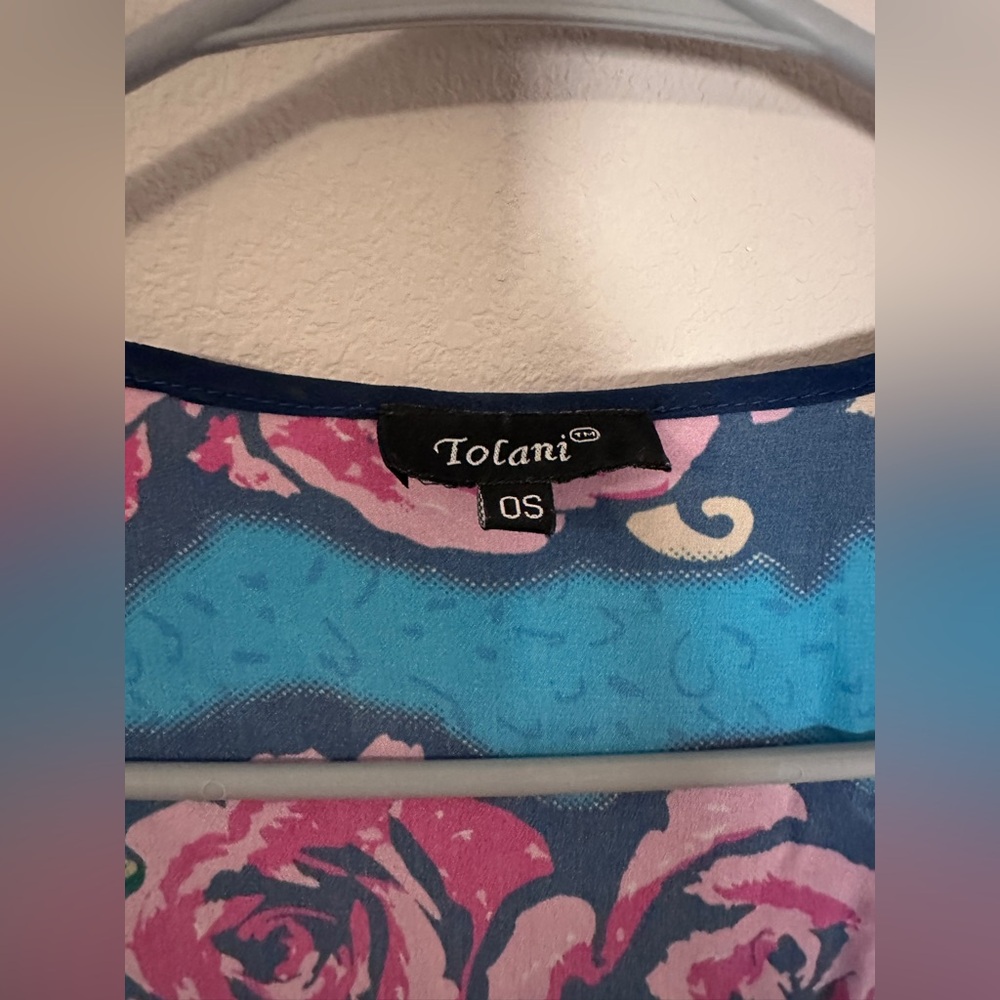 Tolani 100% silk Blue and Pink Floral short sleeve Kimono one size - Picture 3 of 6